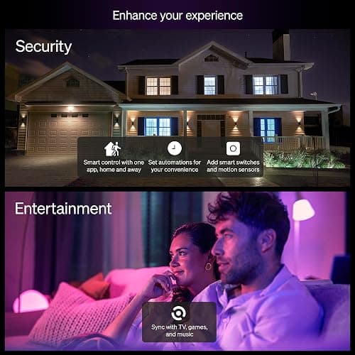 Philips Hue Essential Smart LED A19 Bulb, White and Color Ambiance, E26 Base, 8.8W, 2200K-6500K, 800 Lumens, Dimmable, Works with Alexa, Google, and Apple Home, 4-Pack thumbnail 8