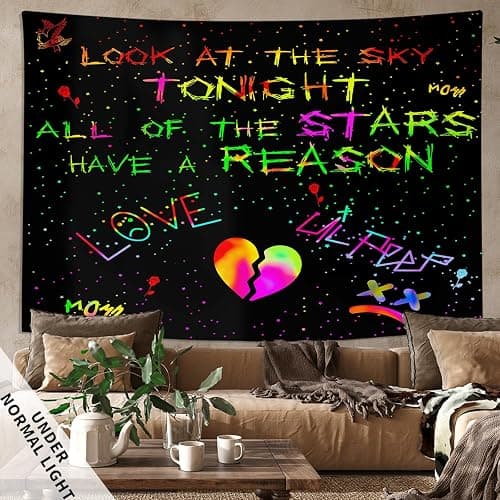 PSYHILAR Blacklight Lil Peep Tapestry, Black Light Posters for Bedroom, Star Shopping Rapper UV Flag (90 x 70 Inches) thumbnail 4