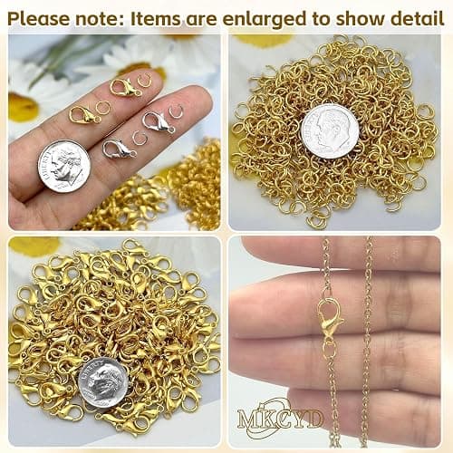 MKCYD 700Pcs Lobster Claw Clasps and Open Jump Rings Set, 14K Gold and Silver Necklace Clasps and Closures Lobster Parrot Trigger Clasp for Jewelry Making thumbnail 6