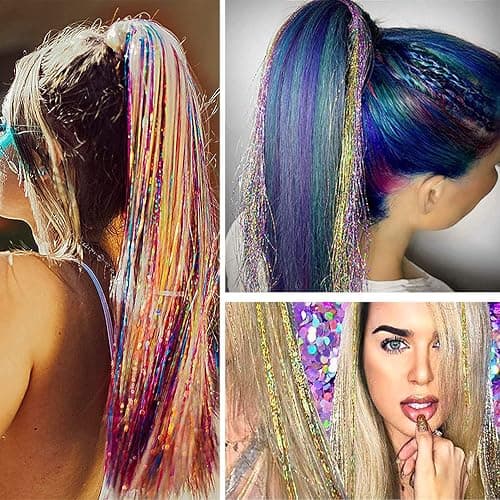 Hair Tinsel Kit (48 Inch, 24 Colors, 6000 strands), Tinsel Hair Extensions with Tools, Heat Resistant Glitter Hair Tinsel Kit for Women Hair Accessories thumbnail 6