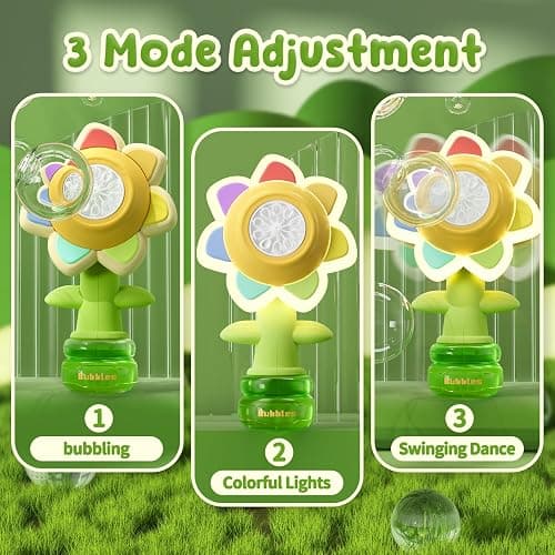 Rechargeable Flower Bubble Guns for Kids W/LED Lights & 10 Refill Solutions, Fun Swing Dance Bubble Maker Machine Blower Blaster Toys,Outdoor Summer Play, Easter, Birthday Party Favors & Gifts Pink thumbnail 4