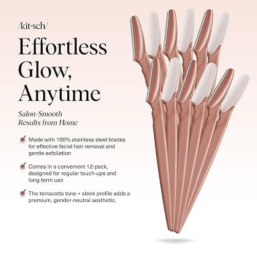 Kitsch Dermaplane Razor for Women Face – Face Razors for Women & Men, Eye Brow Razors & Face Shaver – Exfoliating Facial Razor & Dermaplaner as Skin Care Tool for Smoother Skin - Terracotta, 12 pcs thumbnail 2