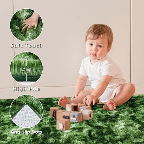 Nuttumico Fluffy Modern Area Rugs for Living Room Bedroom, 4x6 Feet Plush High Pile Dark Green Rug for Kids Girls Room Nursery Home Decor, Upgrade Non-Slip Girls Bedroom Soft Indoor Rug thumbnail 3