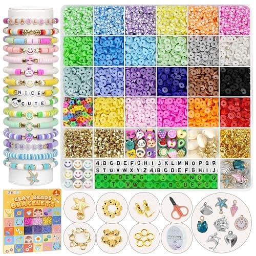 FZIIVQU 6100Pcs Clay Beads Bracelet Making Kit 24 Colors Friendship Bracelet Beads Kit with Preppy Polymer Bead for Jewelry Making Charms Gifts for Teen Girls Ages 6-12 - Image 1