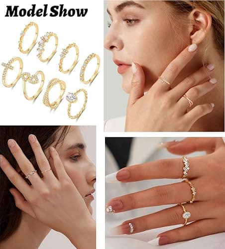 TOSGMY Gold Silver Rings For Women Non Tarnish Gold Plated Stackable Rings Wedding Engagement Bands Dainty 14K Gold Ring Simple Trendy Cubic Zirconia Thumb Stacking Ring Pack Size 4-11 thumbnail 4