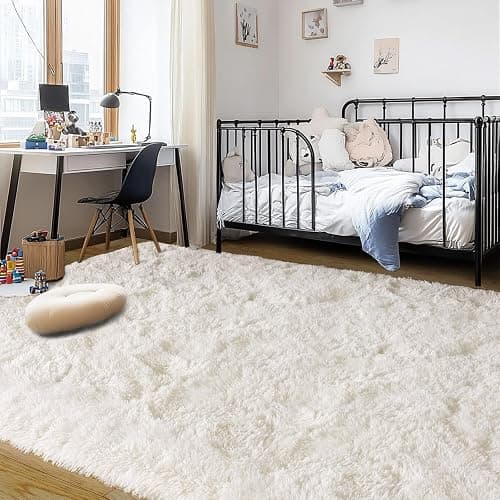 Cream White Plush Rug for Living Room Fuzzy Carpet for Bedroom Dorm, Non-Slip High Pile Rug, Shag Rug for Playroom Nursery Home Office Decor 6X9 Ft thumbnail 5
