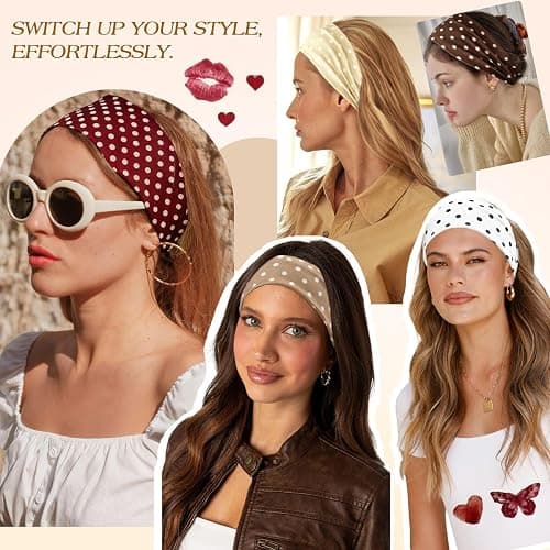Tiefebene 6 Pack Polka Dot Headband for Women - Non Slip Elastic Floral Hairbands, Soft Fabric Hair Bands for Yoga Workouts, Breathable Head Bands for Hairstyles & Outfits thumbnail 5