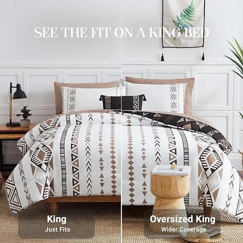 King Size Comforter Set - 7 Pieces Western Bedding Reversible Bed in a Bag | Boho Bedding, All Season Aztec Bed Set with Comforter, Sheets, Pillowcases & Shams, Brown thumbnail 8