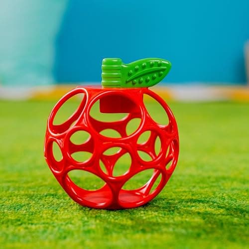 Bright Starts Oball Easy Grasp Red Apple Teether Toy, Hold My Own Collection, BPA Free, Unisex, Newborn and Up thumbnail 7