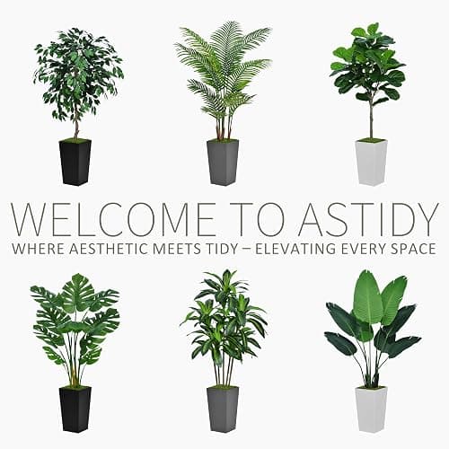 ASTIDY Artificial Palm Tree 5FT - Fake Tree with White Tall Planter - Faux Tropical Areca Floor Plant in Pot - Artificial Silk Plant for Home Office Living Room Decor Indoor thumbnail 5