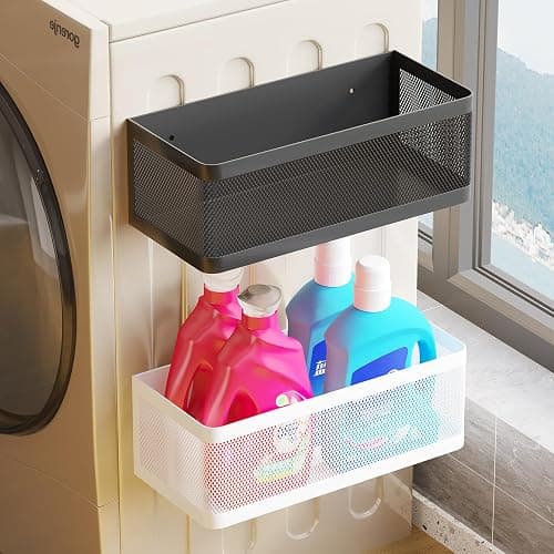 Magnetic Shelf for Washing Machine Magnetic Organizer for Laundry Washing Machine Shelf Hanging Basket Storage Magnetic Fridge Shelves Spice Rack for Refridgerator (White, L13.78in*W5.12in*H3.94in) thumbnail 9
