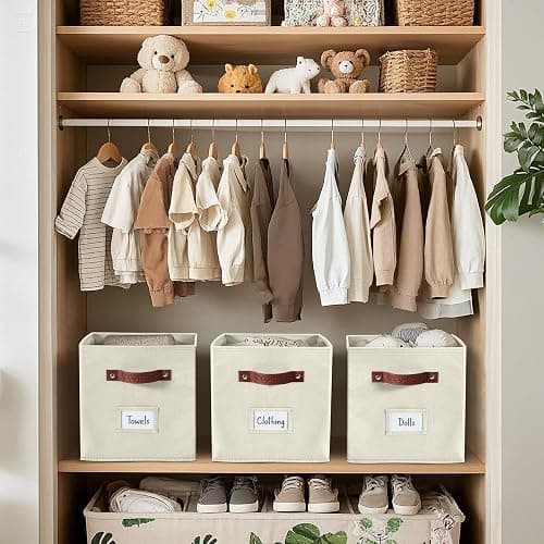 DECOMOMO Cube Storage Bin, Storage Cubes with Labels | 10.5" x 11" Cube, Baskets for Shelves, Kallax Linen Closet Organizers (6pcs, Beige) thumbnail 7