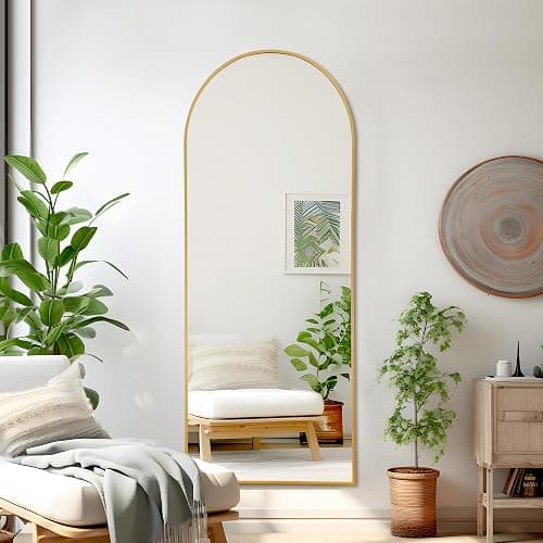NicBex 56"x19" Arched Full Length Mirror with Stand, Aluminum Alloy Frame Arch-Top Full Body Mirror - Free Standing, Leaning Against Wall or Wall-Mounted, Gold thumbnail 4