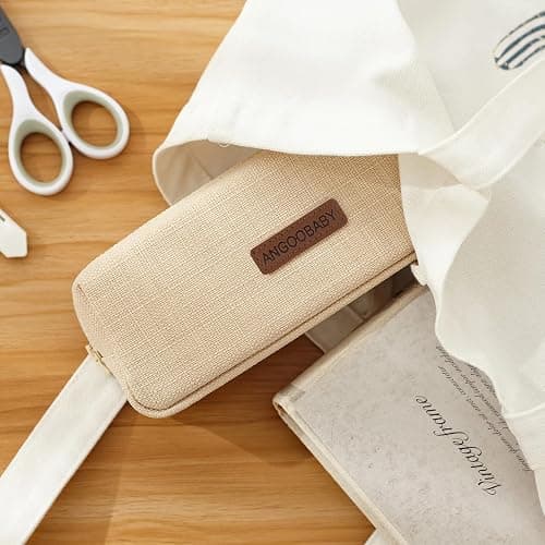 ANGOOBABY Small Pencil Case Student Pencil Pouch Coin Pouch Cosmetic Bag Office Stationery Organizer For Teen School-Beige thumbnail 6