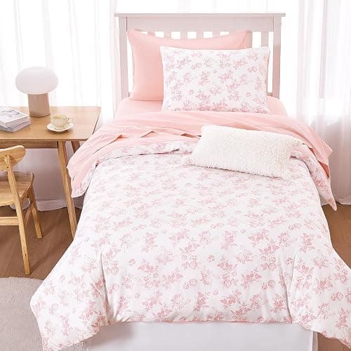 Wake In Cloud - Cottagecore Comforter Set, Floral Vintage Flower Shabby Chic Coquette Aesthetic for Women Teen Girls, Soft Lightweight Dorm Bedding, 3 Pieces, Pink, Twin/Twin XL Size thumbnail 3