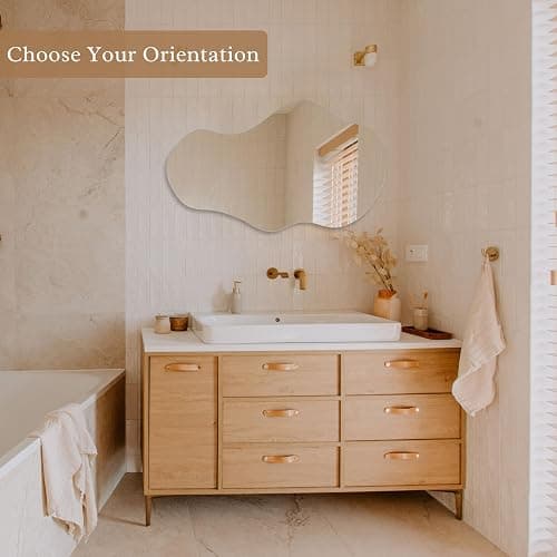 PERFNIQUE Irregular Wall Mirror Asymmetrical Mirror, 35''x21'' Decorative Modern Mirrors for Bathroom Bedroom Living Room Entryway, Cloud Frameless Mirror, Wall Mounted (35''x21'', Cloud) thumbnail 6