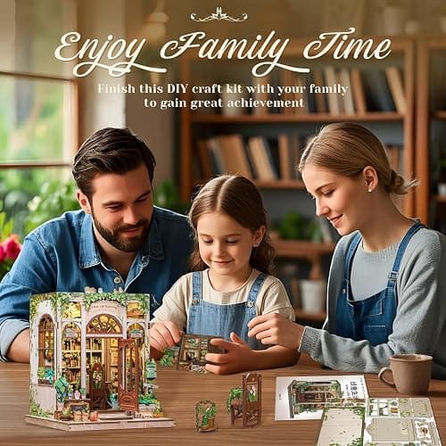 CUTEBEE Book Nook Kit - DIY Miniature House Dollhouse Kit for Adults and Teens, Booknook Tiny House Bookshelf Decor 3D Wooden Puzzle, Gifts for Family Friends (Green Life Bookshop) thumbnail 6