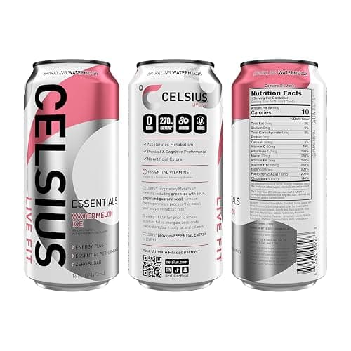 CELSIUS ESSENTIALS™ Sparkling Watermelon Ice, Sugar Free Performance Energy Drink, 16 Fl Oz (Pack of 12) thumbnail 3