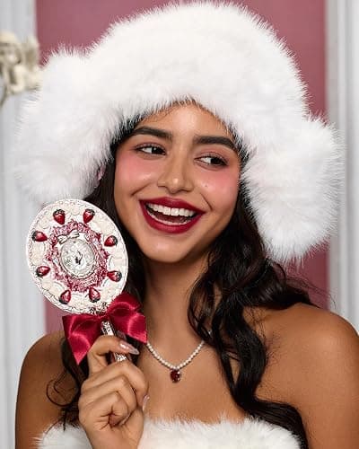 Flower Knows Strawberry Cupid Hand Mirror,Vintage Handheld Mirror,Fancy & Pretty Princess Mirror with Long Handle,Gift for Girls & Women(Red Velvet) thumbnail 2