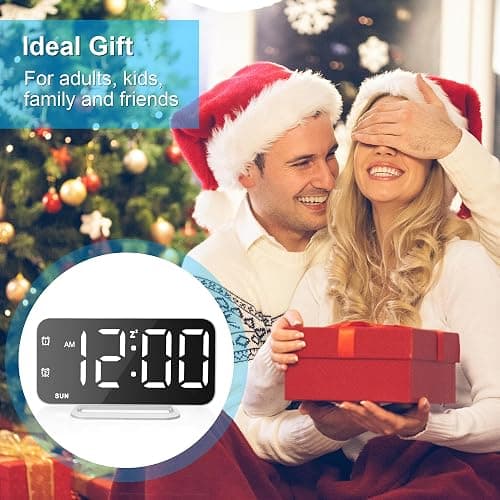 Slim LED Digital Alarm Clock, Mirror Surface for Makeup, with Diming, Large Display, Easy Setting, USB Ports, Modern Decor for Bedroom, Desk, Christmas, Birthday Gift for Women, Daughter, Girl, White - White thumbnail 9