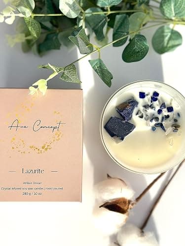 Ava Concept Lazurite Crystal Candle – 10oz / 280g | Amber Ocean Aromatherapy | Hand-Poured Soy Wax | Genuine Lapis Lazuli Healing Crystals Embedded | Power, Wisdom & Luck | Gift Box Included thumbnail 7