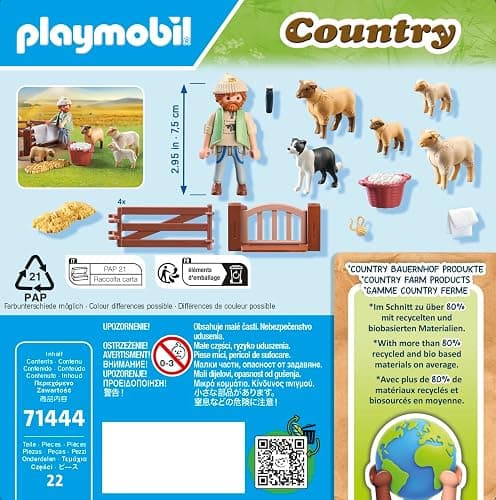 PLAYMOBIL Country 71444 Junger Schäfer mit Schafen, Hüten und Pflegen der Schafe mithilfe des Bordercollies, mit Zubehör wie Haartrimmer und Strohballen, nachhaltiges Spielzeug für Kinder ab 4 Jahren thumbnail 5