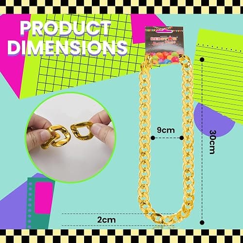Fake Gold Chain Fancy Dress Jewellery for Men and Kids - Chunky Gold Necklace Costume Jewellery for 80s Fancy Dress Men - Gangster Chain for Rapper, Hip Hop Outfit or Pimp Costume thumbnail 2