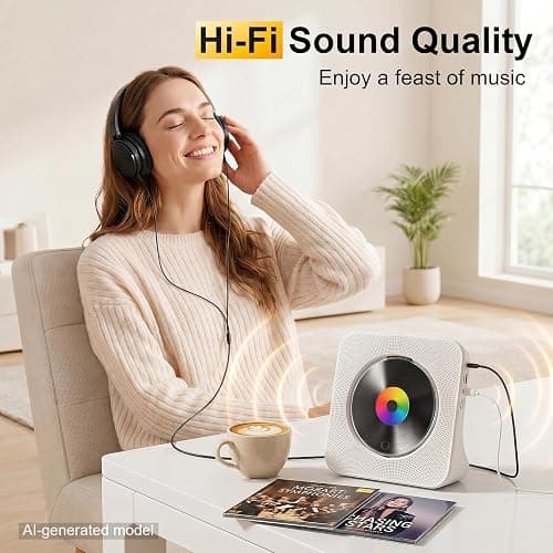 Gueray CD Player Portable Bluetooth Desktop CD Players for Home | Portable CD Player with Bluetooth with Timer Built-in HiFi Speakers with LCD Screen Display Boombox FM Radio USB Type-C thumbnail 4