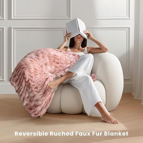 blunique Ultra Soft Cozy Faux Fur Throw Blanket, Fuzzy Plush Thick Bubble Blanket, Oversize Luxury Fluffy Blanket for Couch, Sofa, Bedroom, and Living Room,50x60 Inches,Double Sided Tie-Dye Pink thumbnail 2
