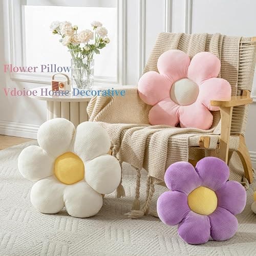 Vdoioe Flower Pillow,15.75" Daisy Pillow White Decorative Pillows | Throw Pillows,Short Plush,PP Cotton Filling,Flower Shaped,Seating Cushion,for Sofa Couch Bed,Spring Cute Home Decor thumbnail 3