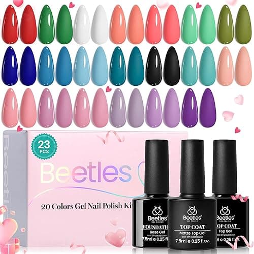 Beetles Gel Nail Polish Set 20 Colors White Black Nude Gel Polish with Base Coat Matte Glossy Top Coat Trendy Colors Uv LED Lamp Nails Gifts for Women Vibrant Subtle