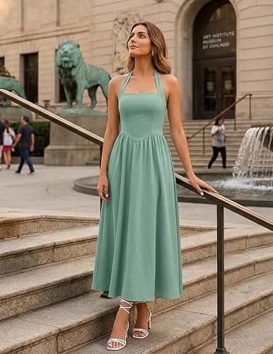 ZESICA Women's Summer Sleeveless Halter Wedding Guest Maxi Dress | Off Shoulder, High Waist, Flowy A Line, Formal, Cocktail Party, Vacation Graduation, Bridal Shower, Beach, Long Sundresses thumbnail 7