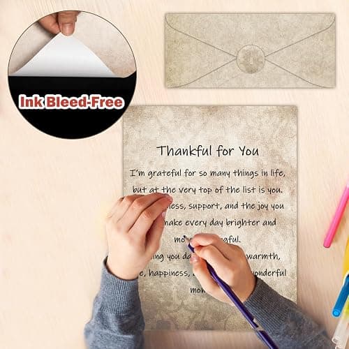 EggSun 250Pcs Vintage Kraft Stationery Paper and Envelope Set with 100 Letterhead Papers and 50 Envelopes, 10 Design for Letter Writing Invitations Computer Holidays Party Notes, 8.5x11 Inch-Retro thumbnail 4