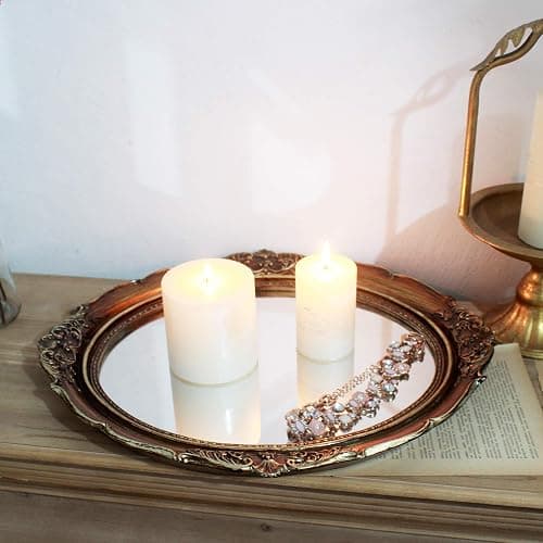 Funerom 12.8 x 14.3 inch Vintage Decorative Wall Mirror, Hanging Mirrors for Bedroom Living-Room Dresser Decor, Oval (Antique Gold) thumbnail 5