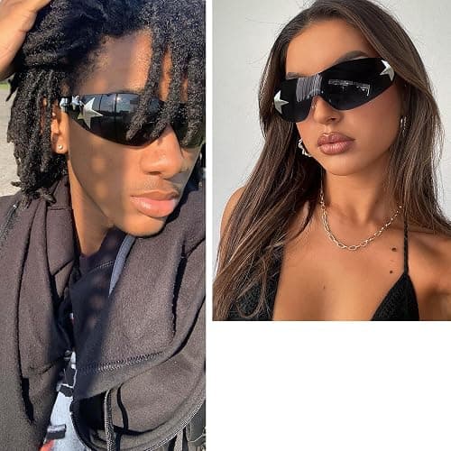 Haqptul Rimless Y2K Sunglasses Star Wrap Around Glasses 2000S Accessories for Women Men Trendy Fashion Cool Shield Shades thumbnail 3