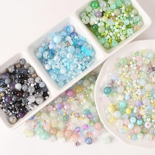 ToBeIT 300g Assorted Glass Beads Cracked Bead Spacer Seed Beads Set Multiple Sizes Glass Bead Craft Beading Bulk for Jewelry Making DIY Craft Bracelets Necklace Key Chains thumbnail 2