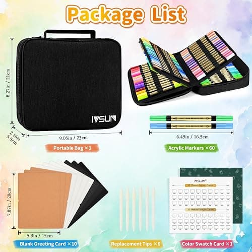 IVSUN 60 Acrylic Paint Markers, 30 Metallic & 30 Regular Colors Dual Tip Metallic Marker Pens for Black Paper, Photo Album, Rock Painting, Glass, Wood, Card Making, Scrapbook Supplies, DIY Crafts thumbnail 2