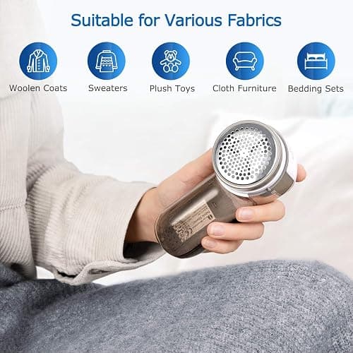 BEAUTURAL Fabric Shaver and Lint Remover, Sweater Defuzzer with 2-Speeds, 2 Replaceable Stainless Steel Blades, Battery Operated, Remove Clothes Fuzz, Lint Balls, Pills, Bobbles Gray thumbnail 6
