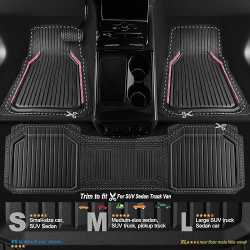 CAR PASS Pink Heavy Duty Rubber Floor Mats for Car, Waterproof Liner Deep Dish Bling Car Mats Full Sets, Universal Trim to Fit for SUV Truck Sedans Vans, All Weather Floor Mats, Pink Sparkly thumbnail 2