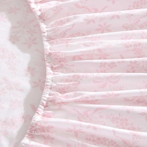 Laura Ashley - Twin Sheet Set, Crisp & Cool Cotton Percale Bedding with Deep Pockets, Lightweight for Year Round Comfort, Bed Sheets with Matching Pillowcases (Antoinette Pink) thumbnail 4