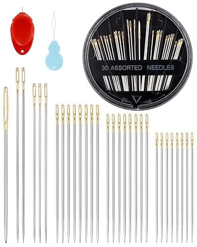 FIVEIZERO 30-Count Steel Needles for Hand Sewing, 6 Sizes Large Eye Embroidery and Hand Quilting Needles Kit with Threaders for Art & Craft Projects - Image 1