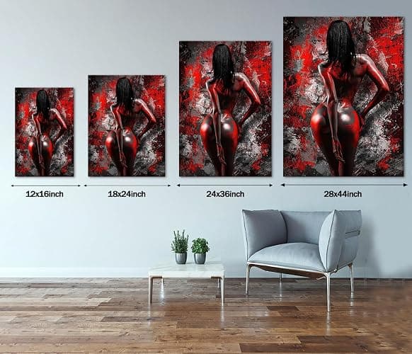 Sexy Nude Women Poster Graffiti Red and Black Sexy Girl Home Wall Decor Canvas Painting Sensual Red Female Wall Art Picture Wooden Framed Ready to Hang-12 x16 inches - Artwork-06 - 12L" x 16W" thumbnail 5