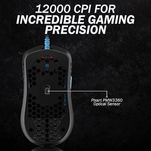 HK Gaming Mira S Ultra Lightweight RGB Gaming Mouse | Honeycomb Shell | 61 Grams | max 12000 cpi | USB Wired | 6 programmable Buttons | On-Board Memory | Anti Slip Grips | Mira-S Blue Phantom thumbnail 5