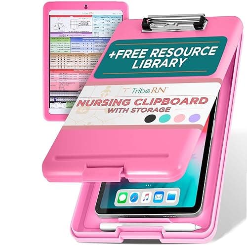 Tribe RN Nursing Clipboard with Storage - Medical Clipboard Nursing Essentials for Nurses and Nursing Students School Supplies with Quick Access Reference Guide (Pink) - Pink