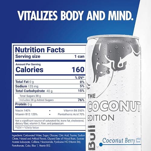 Red Bull Coconut Edition Energy Drink, Coconut Berry, with 114mg Caffeine plus Taurine & B Vitamins, 12 Fl Oz, Pack of 24 Cans thumbnail 2