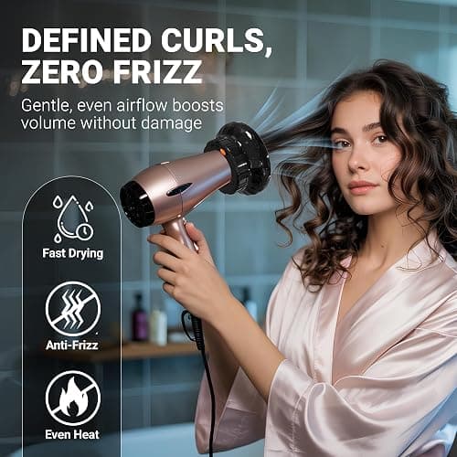 Universal Hair Diffuser for Blow Dryer - Fits All 1.4-2.4 inch Dryers, Professional Ionic Diffuser Attachment for Curly/Wavy Hair, Reduces Frizz & Enhance Curls, Lightweight, Travel-Friendly (Black) thumbnail 5