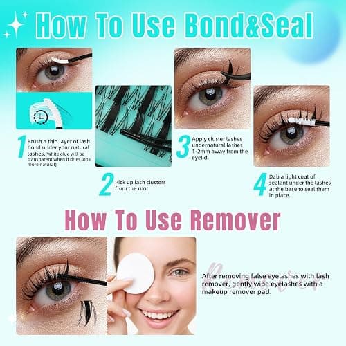 Manga Lash Clusters Kit 144PCS Fairy Eyelash Extension Kit with Lash Bond and Seal, Fake Eyelashes Clusters with Invisible Lashes Band, Lash Glue Remover and Lash Applicators (8-16mm Kit,White Bond) thumbnail 6
