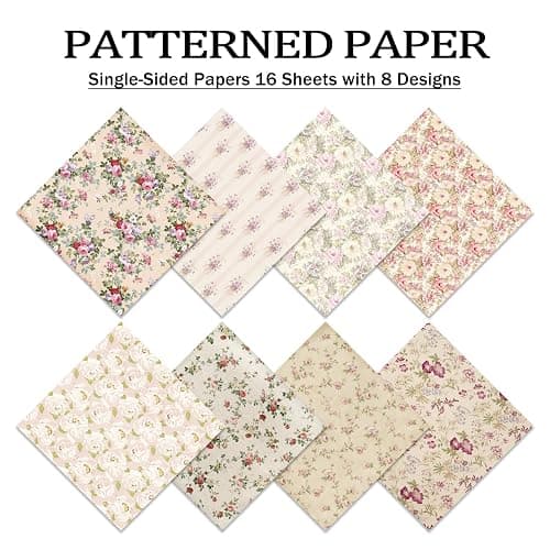 PRSTINCOL Scrapbook Paper,16 Sheets 5.8x5.8 Inch Vintage Floral Style Scrapbook Supplies,Single-Sided Vivid Origami Decoupage Paper for DIY Crafts, Card Making, Art Journaling thumbnail 4