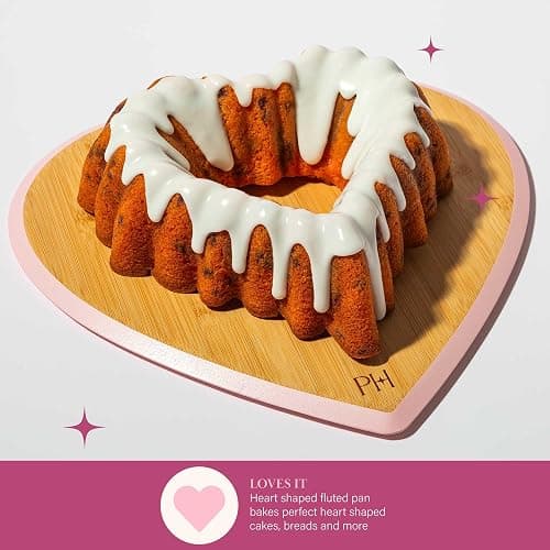 Paris Hilton Heart Shaped Fluted Cake Pan, Cast Aluminum with Clean Ceramic Nonstick Bakeware, Dishwasher Safe, Made without PFAS, PFOA, PFOS & PFTE, 9-Inch, Pink thumbnail 7