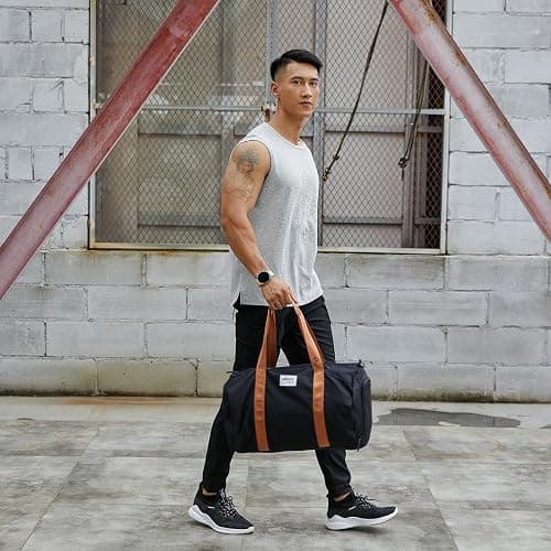 BE Smart Gym Sports Duffle Bag, Waterproof Gym Bags with Shoe Compartment, Lightweight Large Option for Overnight Workout Weekender Trip (Black-Brown, Without Dry & Wet Pocket) thumbnail 6